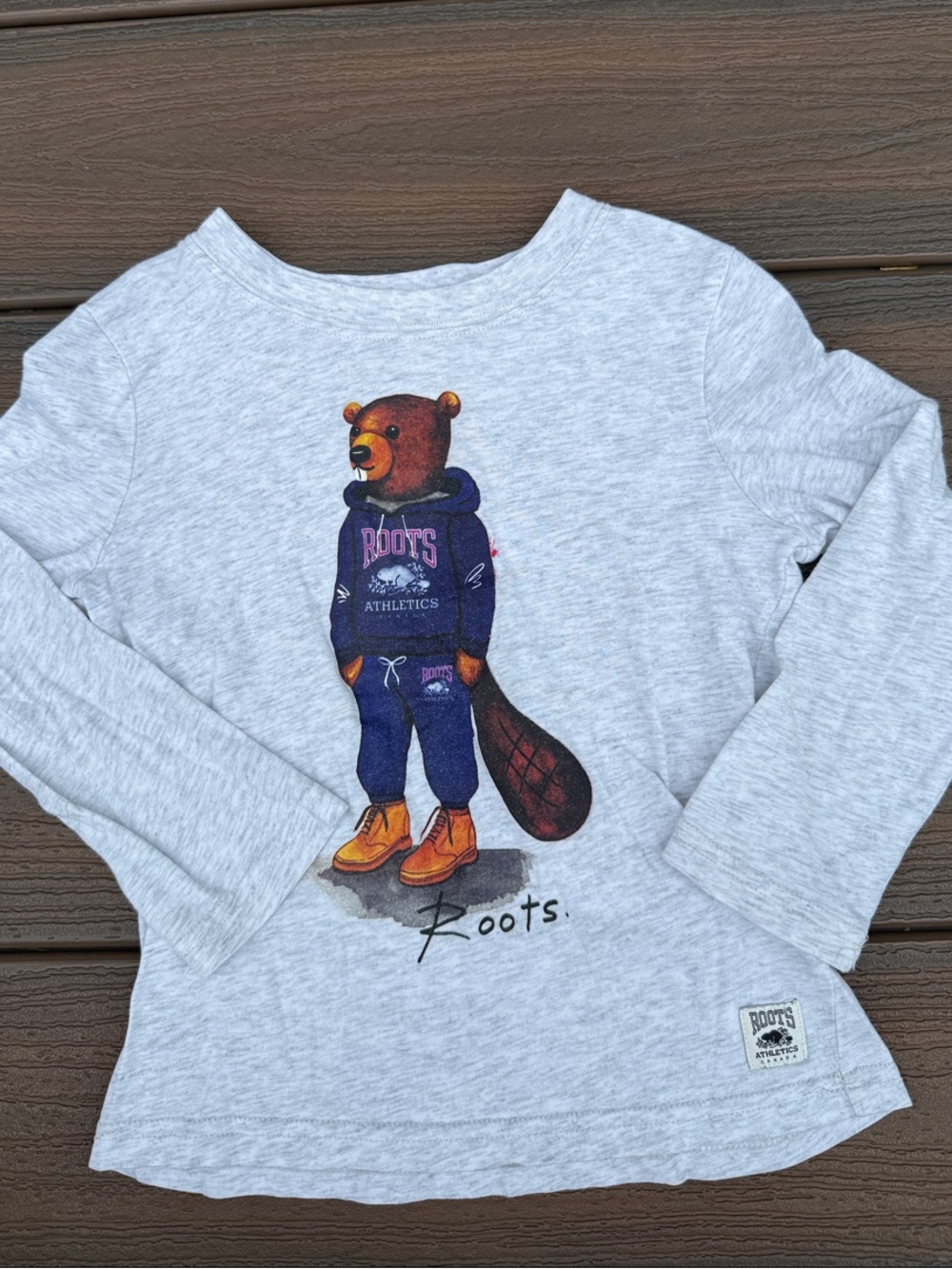 Roots Light Heather Gray Bear Graphic Long-Sleeve Tee